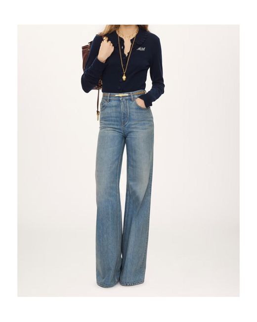 Chloé Blue Chloé Crocheted Collar Button-Up Cardigan