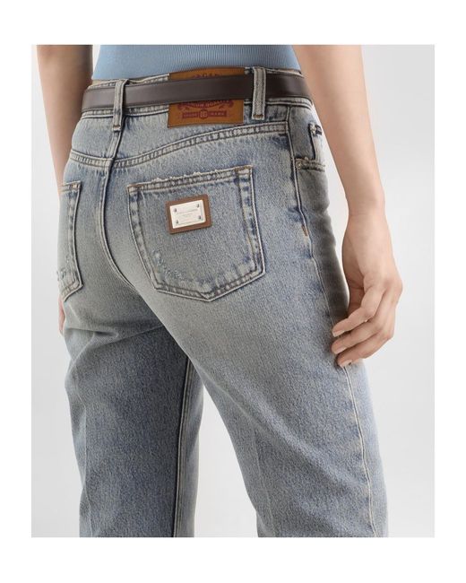 Dolce & Gabbana Gray Logo Plaque Jeans