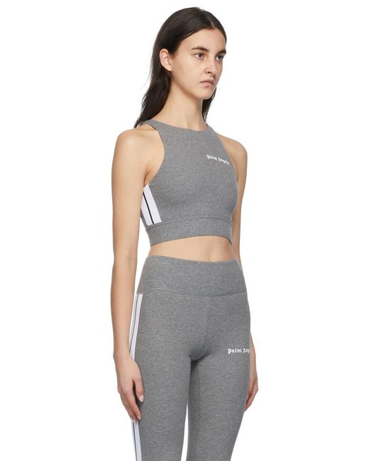 Palm Angels Gray Logo Printed Ribbed Knit Sport Bra