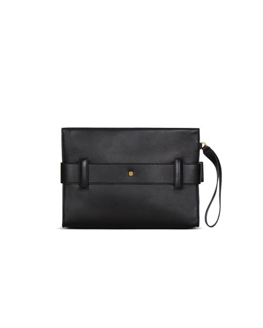 Balmain Black Anthem Buckle Wristlet Bag