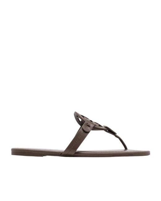 Tory Burch Brown Miller Logo Flat Sandals
