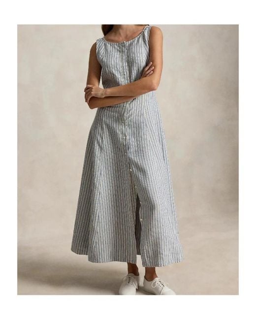 Polo Ralph Lauren Gray Striped Panelled Linen Dress