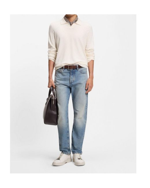 Boss White Boss Textured V-Neck Knitted Sweater for men