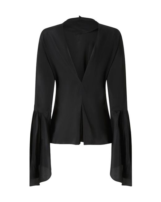 Pinko Black High-Neck Ruffle-Sleeved Shirt