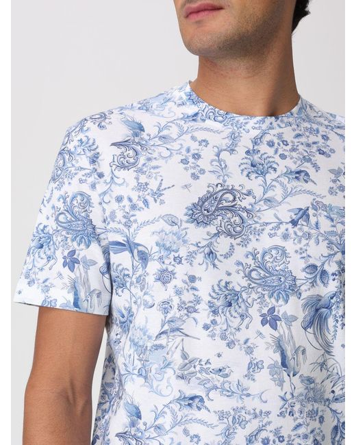 Etro Blue Floral Paisley Motif T-Shirt for men