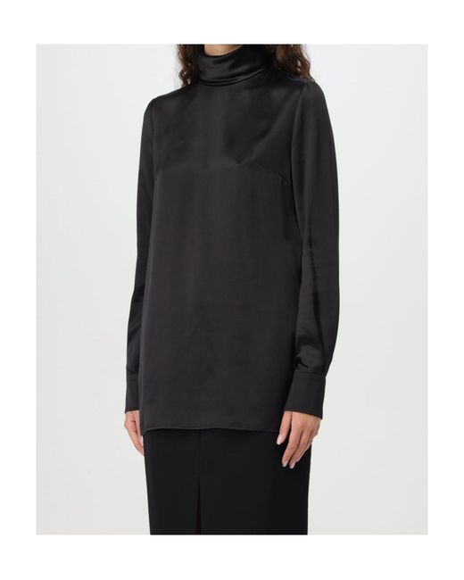 Dolce & Gabbana Black High Neck Satin Blouse