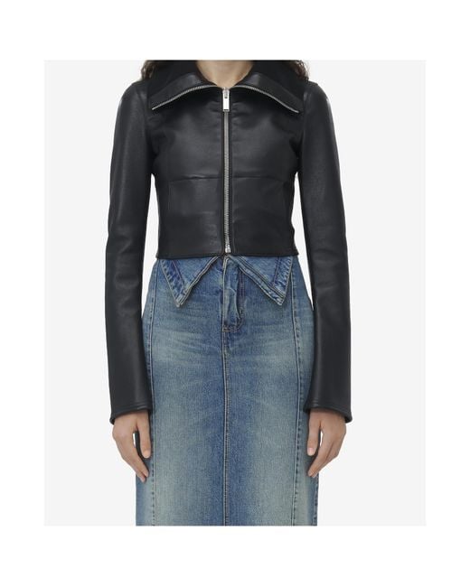 McQueen Black Folded Collar Leather Jacket