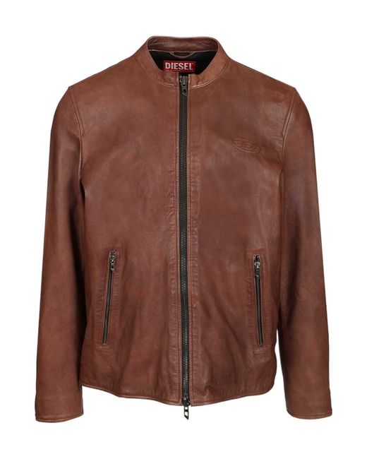 DIESEL Brown Leather Jacket for men