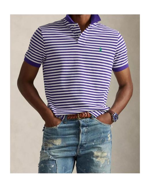 Polo Ralph Lauren Blue Logo Embroidered Striped Polo Shirt for men