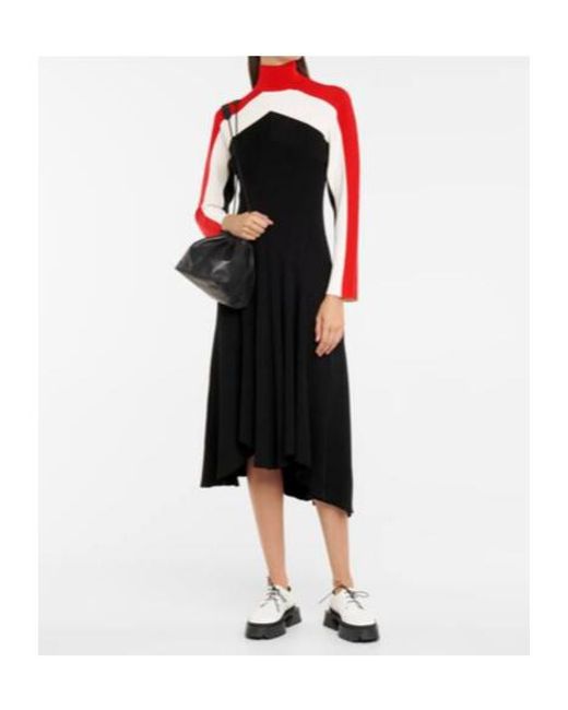 Jil Sander Red Striped Ribbed-Knit Midi Dress