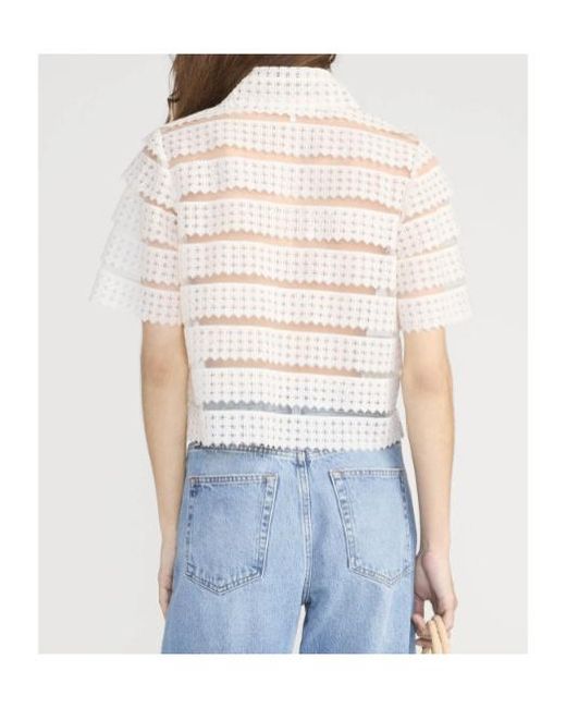 FRAME White The Lattice Crochet Blouse