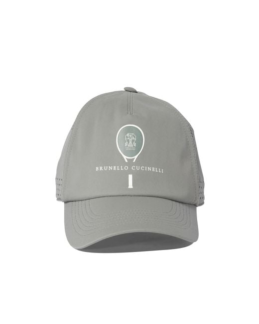 Brunello Cucinelli Gray Logo Printed Curved Hem Baseball Cap for men