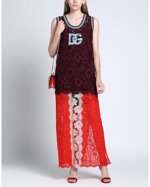 Dolce & Gabbana Red Colorful Printed Lace Knit Dress
