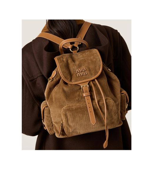 Miu Miu Brown Corduroy Backpack