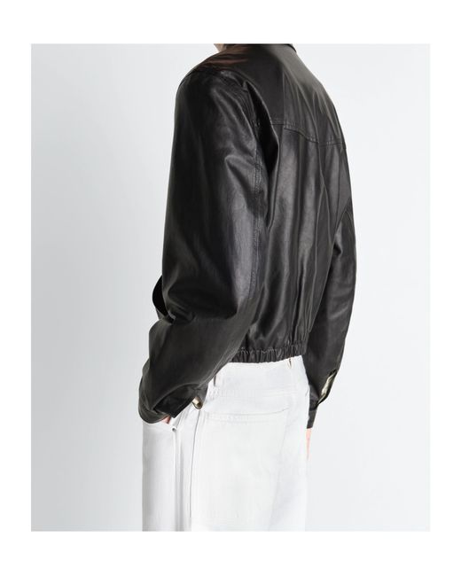 Lemaire Black Zip-Up Leather Jacket for men