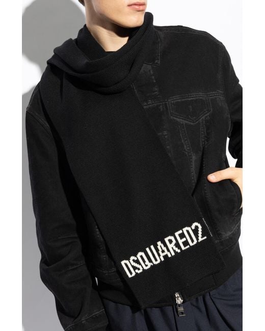 DSquared² Black Logo-Intarsia Scarf for men