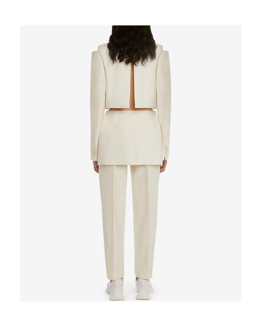 McQueen White Pleated Tailored Trousers