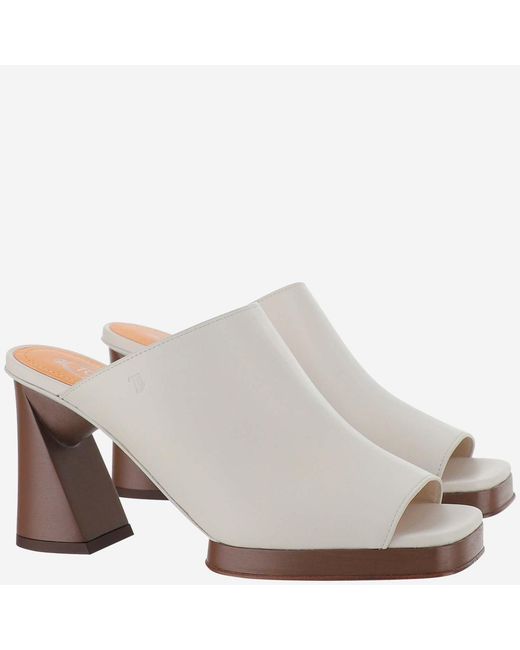 Tod's White Platform Slip-On Mules