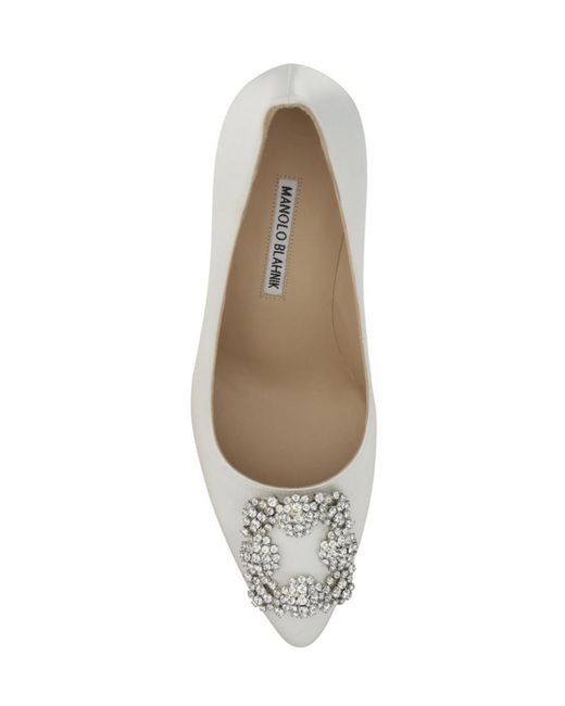 Manolo Blahnik White Hangisi Embellished Satin Pumps