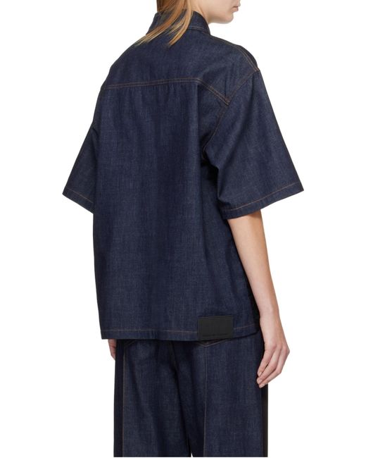 Stella McCartney Blue Lace Detailed Short-Sleeve Shirt