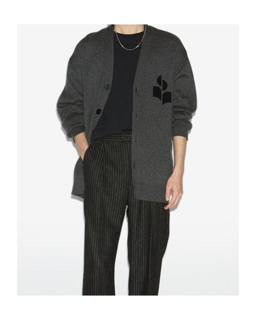 Isabel Marant Gray Curtis Logo Intarsia Knitted Cardigan for men