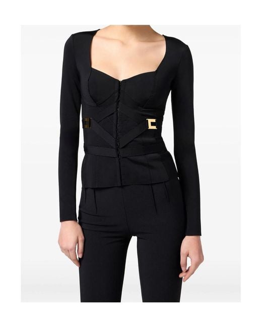 Elisabetta Franchi Black Wide-Neck Jacket