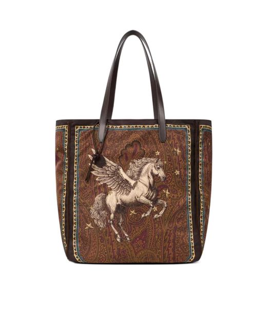 Etro Brown Nylon Tote Bag With Pegaso Print And Arnica Motif for men