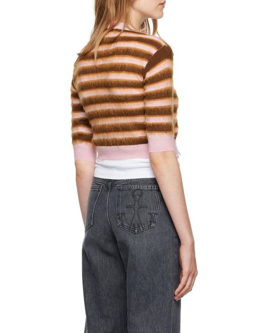 Marni Brown Striped Crewneck Cropped Cardigan