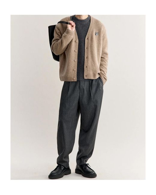 Maison Kitsuné Natural Fox Head Lambswool Comfort Cardigan for men