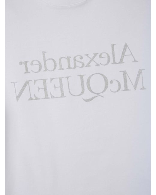 McQueen White Reflective Logo Printed T-Shirt for men