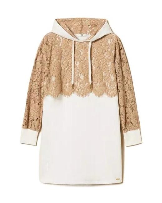 Twinset White Lace-Detail Hooded Dress