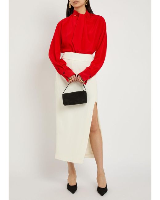 Victoria Beckham White Split Twill Midi Skirt