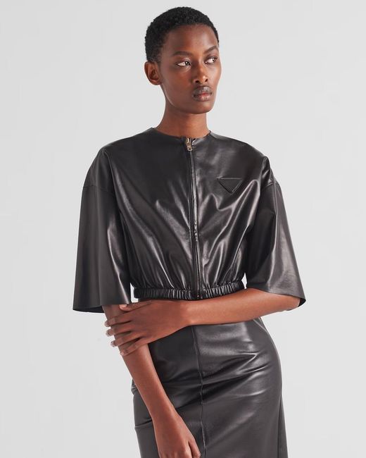Prada Black Nappa Leather Bomber Jacket