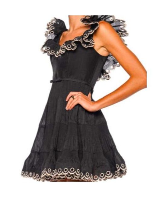 Zimmermann Black Ruffled Trim Tiered Dress