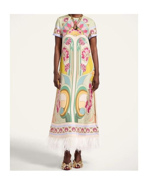 LaDoubleJ Multicolor La Doublej Feather-Trim Swing Dress