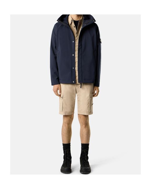 Stone Island Blue Hooded Jacket With Inner Fixed Drawstring for men