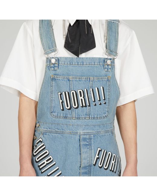 Gucci Blue Graphic Printed Denim Dungaree for men