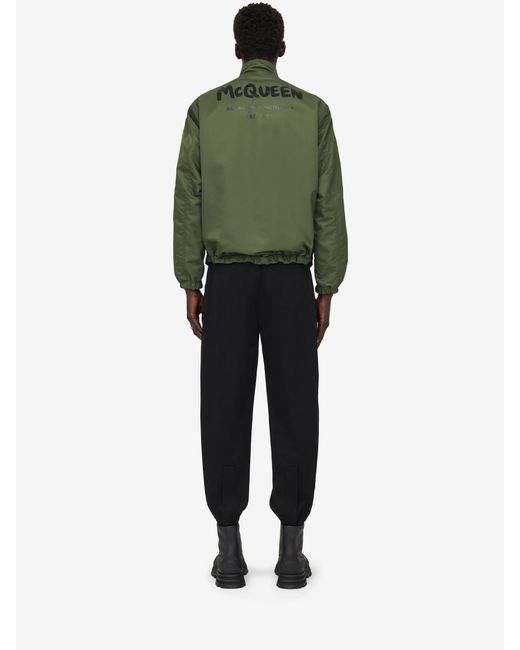 McQueen Green Hybrid Reversible Bomber Jacket for men
