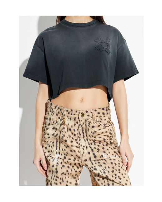 Amiri Blue Logo Detail Cropped Top