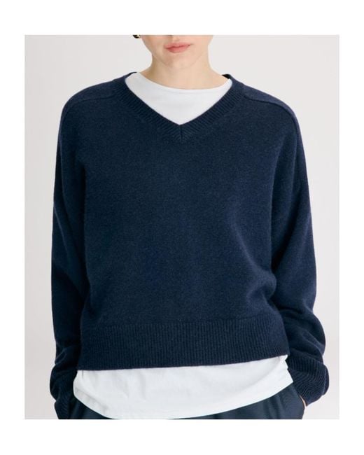 Loulou de Saison Blue Anzor Lds V Neck Cashmere Sweater
