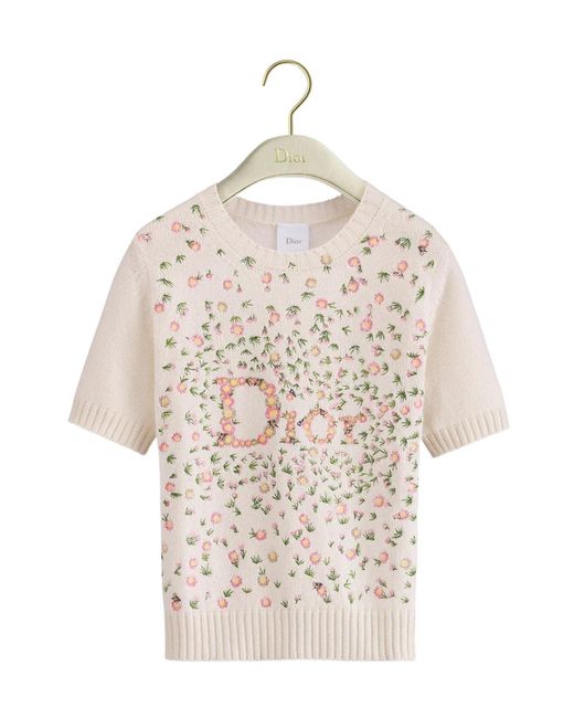 Dior Natural Short-Sleeved Embroidered Sweater
