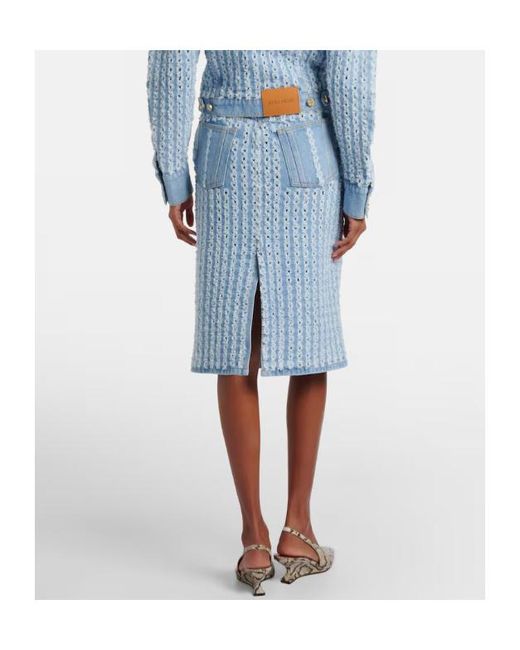 Nina Ricci Blue Striped Denim Pencil Skirt