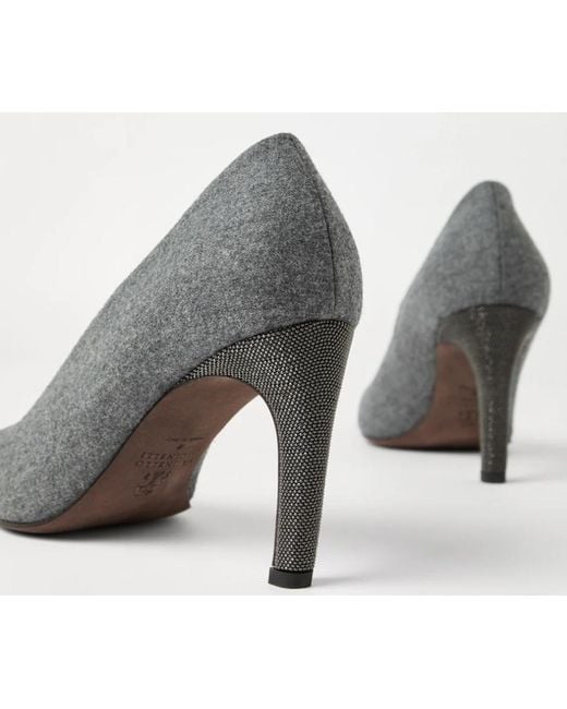 Brunello Cucinelli Gray 85Mm Flannel Pumps
