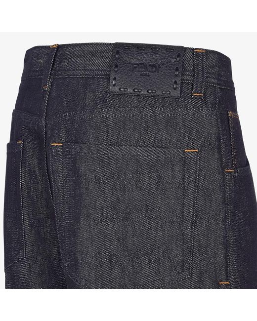 Fendi Blue Straight-Leg Logo Patch Long Jeans for men