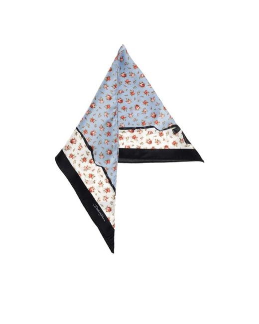 Dolce & Gabbana White Small Rose-Printed Twill Triangle Scarf