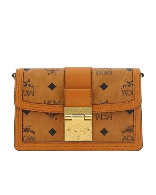 MCM Brown Logo Detailed Chained Shoulder Bag
