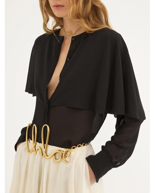 Chloé Black Chloé Crewneck Straight Hem Long-Sleeved Shirt