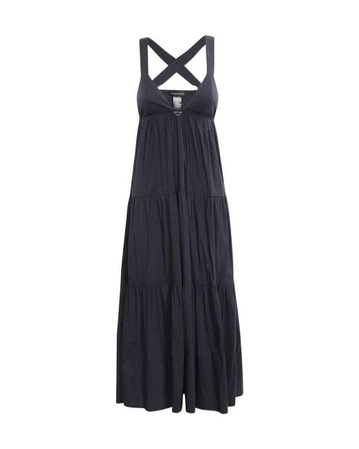 Emporio Armani Blue Tiered Sleeveless Midi Dress
