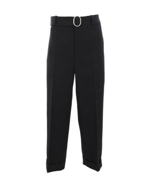 Jil Sander Black Straight-Leg Pleat-Detailed Belted Trousers for men