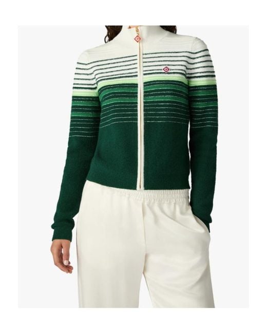 Casablanca Green Stripe Zip-Up Cardigan